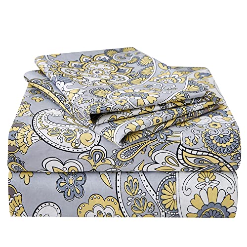 JSD Paisley Sheet Set Cal King, 4 Piece Retro Pattern Microfiber Bedding Sheets Extra Deep Pocket