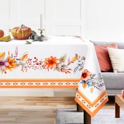 Arquiel Floral Printed Tablecloth, Rectangle Orange Flower Table Cloth Waterproof, Wrinkle Resistant Decorative Table Cover for Kitchen Dining Parties Picnic, 152x213cm