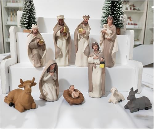 "ENNAS Nativity Sets for Christmas 10 Pieces - Hand Painted Nativity Scene Indoor, 4.8"" Classic Figurines Holy Family Jesus Manger Crib Ornament, Xmas Decorations"
