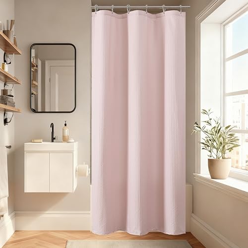 Aiyufeng Waterproof Fabric Shower Curtains for Bathroom???Dot Like Embossed Textured Soft Polyester Cloth Stall Shower Curtain???Hotel Luxury Quality Machine Washable???36Wx72L???Pink