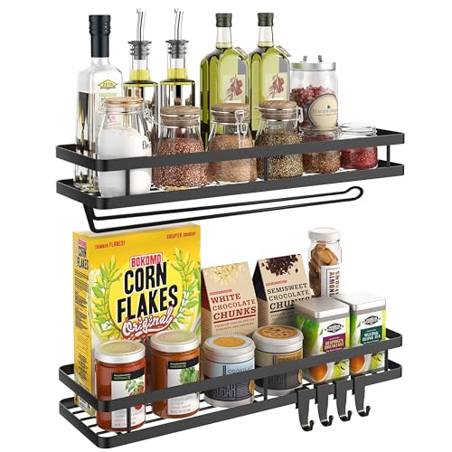 ???????????????????? ???????????????? Organizer ???????????????? ????????????????????- 15.7in 2Pack [Upgraded Version] Hanging Seasoning Organizer Shelf with Paper Towel Holder, Storage for Cabinet or Wall Mounted with 4 Strong Hooks