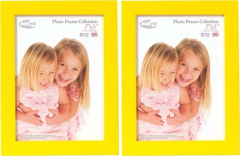 INOV8 PFVS-CAYE-75 British Made Traditional Picture/Photo Frame, Canary Yellow, 7x5 Inch (Pack of 2)