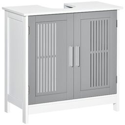 kleankin Modern Under Sink Cabinet with 2 Doors, Bathroom Vanity Unit, Pedestal Under Sink Design, Storage Cupboard with Adjustable Shelves, Grey