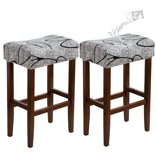 EVOLLER Waterproof Bar Stool Covers Rectangle Set of 2 Stretchable Patterned Seat Cushion Covers for Backless Barstools Washable