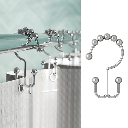 Zenna Home Shower Curtain Hooks, Chrome, Set of 12 ??? Premium Shower Curtain and Liner Rings with Double Roller Glide and Double-Sided Design ??? Rust Resistant