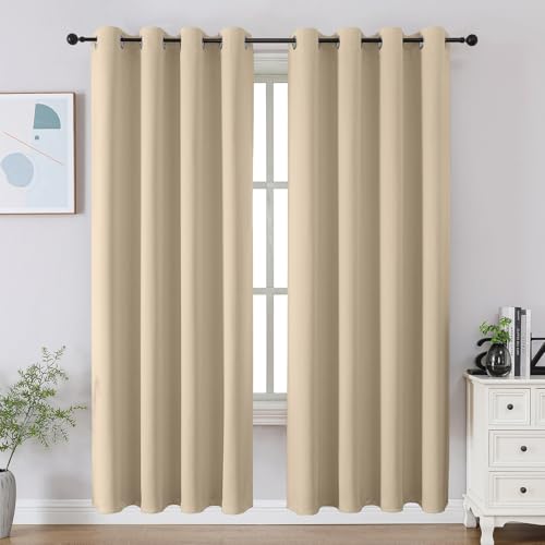 CUCRAF Light Beige Blackout Curtains 72 inch Length 2 Panels Set, Room Darkening Drapes for Living Room Bedroom, Thermal Insulated Light Blocking Grommet Window Curtain (W52 x L72 Inch)