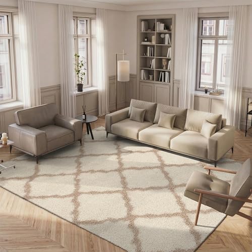 Safavieh Shaggy Indoor Woven Rectangle Area Rug, Dallas Shag Collection, SGD257, in Ivory / Beige, 183 X 274 cm for Living Room, Bedroom or Any Indoor Space