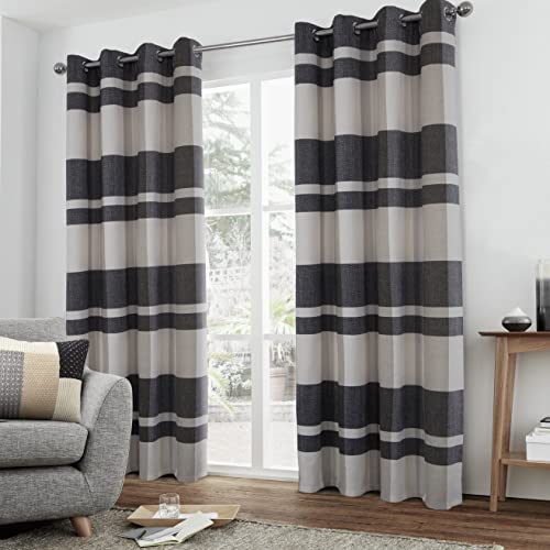 always4u 100% Blackout Plaid Curtains for Bedroom Living Room Woolen Look Black Tartan Grommet Thermal 2 Panels 54 * 95 Black White