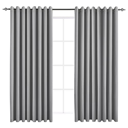 JSFLY Blackout Curtains for Bedroom 2 Panels 108 W x 84 L Inches Light Gray - Thermal Insulated Solid Grommet Window Drapes Extra Wide for Sliding Door