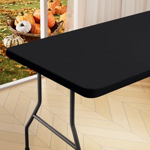 "homing Rectangle Table Cloth Cover, Waterproof Polyester Elastic Fitted Tablecloth, Fits for 6 Foot Folding Tables, Washable Table Protector for Picnic, Camping, Outdoor (Black, 24"" x 36"")"