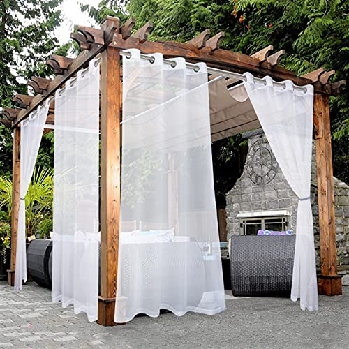 BONZER Sheer Curtains Waterproof Indoor Outdoor 2 Panels Voile Sheer Curtains with Wide Eyelets for Living Room Bedroom Porch Pergola Cabana 54x108 Inch White