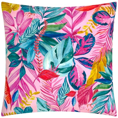 furn. Psychedelic Jungle Cushion Cover – Water Resistant Colourful Tropical Leaf Outdoor Decorative Case (Multicolour - 43x43cm)