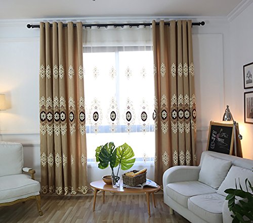 VOGOL Simple Chenille Curtains, Jacquard Blackout Window Elegance Drapes/Panels/Treatments for Bedroom Living Room, 42x63, Top Grommets, 2 Panels