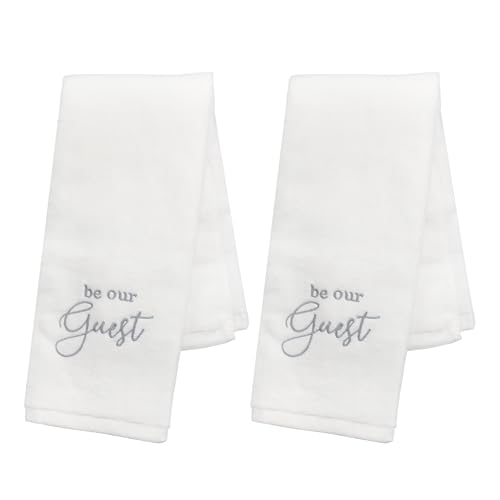 AuldHome Design Guest Towels (Set of 2, White w/Gray) Be Our Guest Monogrammed Hand Towels