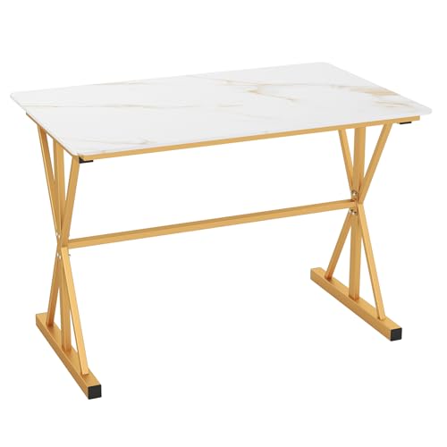 GiantexUK Rectangular Dining Table, Metal Frame Sintered Stone Kitchen Table with Faux Marble Tabletop, 110 x 70cm Breakfast Dinner Tables for Dining Living Room Restaurant
