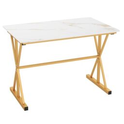 GiantexUK Rectangular Dining Table, Metal Frame Sintered Stone Kitchen Table with Faux Marble Tabletop, 110 x 70cm Breakfast Dinner Tables for Dining Living Room Restaurant