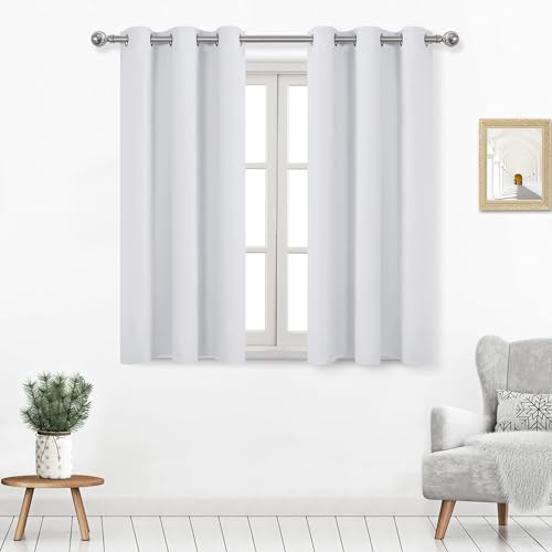DWCN Room Darkening Curtains 54 Inches Long, Short Curtains for Small Window, Thermal Insulated Curtains for Bedroom, Living Room - W38 x L54 Inch Length, 2PCS, Greyish White