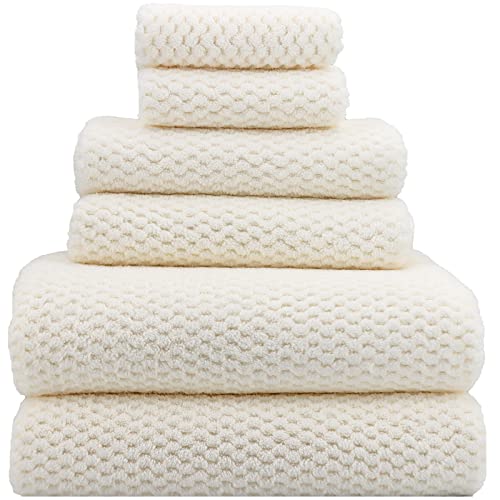 YTYC Towels,29x59 Inch Extra Large Bath Towels Set of 6 Quick Dry Super Soft Microfiber Towels for Bathroom 2 Bath Towels 2 Hand Towels 2 Washcloth Towels 80% Polyester (White,6 Piece)