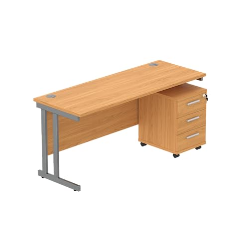 Office Hippo Heavy Duty Contract Grade Office Desk Workstation and Lockable 3-Drawer Pedestal Set, 120kg Weight Tolerance, 5-Year Warranty, FSC Certified, Norwegian Beech, Graphite Legs, 1600 x 600mm