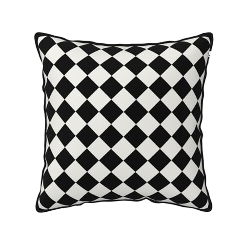 "Yinzaishe Black and White Plaid Checkered Velvet Throw Pillow Cover 18""x18"" Decorative Square Pillow case Print Cushion Covers for Bed Sofa Living Room Car Home Deco"