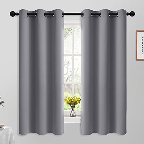 Yakamok 63 Inch Length Grey Blackout Curtains for Bedroom, Thermal Insulated Room Darkening Grommet Top Window Drapes for Living Room,42W x 63L,2 Panels