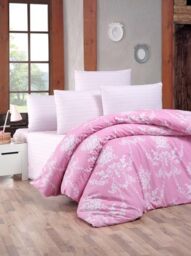 Nuit Des Rêves Ranforce Single XXL Quilt Cover Set, 100% Cotton, 155 x 220 cm, Pink & White, Machine Washable, 145 Thread Count, Button Closure, Soft & Stylish Bedding