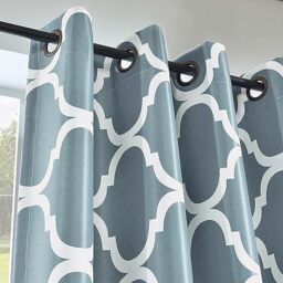 Melodieux Moroccan Fashion Room Darkening Blackout Grommet Top Curtains for Living Room, 52 by 63 Inch, Dusty Blue (1 Panel)
