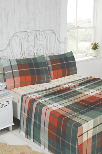 Brushed Cotton Flannelette Sheet Set – Rapport Home Lomond King Size in Terracotta, Includes Flat and Fitted Sheet and 2 Pillowcases – Soft, Warm, Breathable Bedding for Winter Comfort