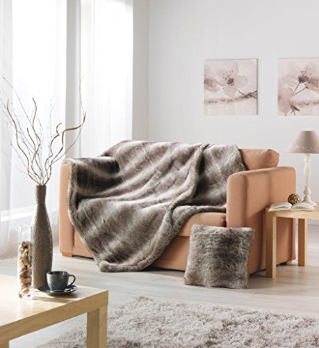 HomeMaison 890985 Double Brown Faux Suede/Fur Polyester Throw Blanket, Acrylic, brown, 1x130x160 cm