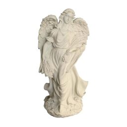Relaxdays XXL grave angel, resin, weather-, frost- & UV-resistant, H x W x D: 46.5x23x14 cm, grave decor, cream