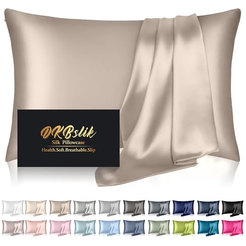 Silk Pillowcase for Hair and Skin, Mulberry Silk Pillow Cases Queen Size, Anti Acne Cooling Beauty Sleep Both Sides Natural Silk Satin Pillowcases with Hidden Zipper, Gifts for Women Men, Champagne