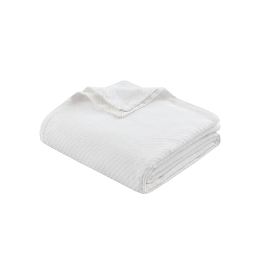 Madison Park Liquid Cotton Luxury Blanket Premium Soft Cozy 100% Ring Spun Cotton For Bed, Couch or Sofa, Twin, White