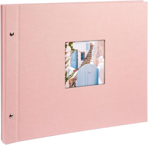 goldbuch Bella Vista Ros?? 28822 Screw Album Photo Book 39 x 31 x 2.5 cm - Expandable photo album with picture cut-out, soft pink linen cover, 40 white pages and glassine, made in Germany