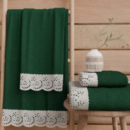 PETTI Artigiani Italiani - 100% Cotton Terry Bath Towels, 1+1 Towel Set, 2 Pieces 1 Face Towel and 1 Hand Towel, Dark Green