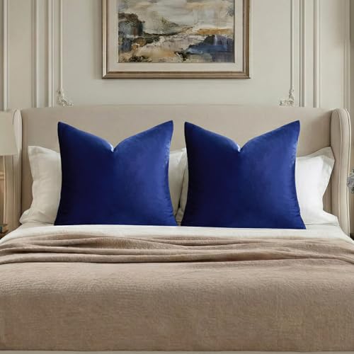 GIGIZAZA Blue Large Throw Pillow Covers, Pack of 2 Velvet 26x26 Couch Pillows for Living Room Decorative Square Super Soft Cushion Cases Home Decor Sofa Bedroom Pillowcases