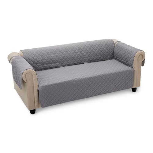 Amazon Basics Waterproof 3 Seater Sofa Cover, Machine Washable Reversible Sofa Protector, Couch Cover, Grey/Light Grey