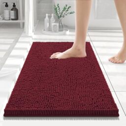 smiry Luxury Chenille Bath Rug, Extra Soft and Absorbent Shaggy Bathroom Mat Rugs, Machine Washable, Non-Slip Plush Carpet Runner for Tub, Shower, and Bath Room (24''x16'', Burgundy)