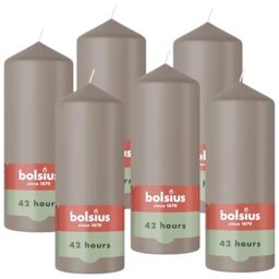 Bolsius - Pillar Candle - Taupe - 15cm - 6 Pieces - Burning time 42 Hours - Natural Vegetable Wax - Palm Oil Free.