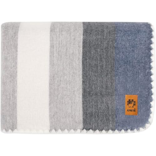 Alpaca Wool Blanket ??? Twin Size, 75 x 38 Inches ??? Warm & Lightweight ??? Couch, Bed, or Outdoor Blanket ??? Gray & Blue
