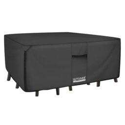 ULTCOVER 600D Tough Canvas Heavy Duty Rectangular Patio Table and Chair Cover - Waterproof Outdoor General Purpose Furniture Covers 126Lx74Wx28H inch, Black