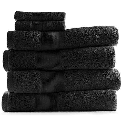 Hearth & Harbor 100% Ring Spun Cotton Bath Towels for bathroom - Luxury Bathroom Towels - Ultra Soft & Highly Absorbent Bath Towels Set, 6 Piece Set (4 Bath Towels, 2 Washcloths) - Black