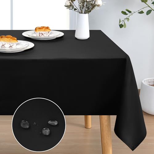 DWCN Rectangle Tablecloth - 70 x 90 Inch - Waterproof Stain and Wrinkle Resistant Washable Table Cloth, Decorative Fabric Table Cover for Kitchen Dining Room Party and Outdoor Use, Black