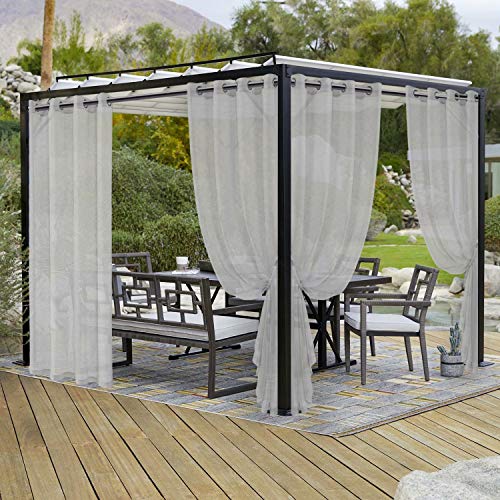 LORDTEX Burlap Linen Look Outdoor Curtain for Patio 2 Panels - Waterproof Sheer Curtains for Pergola, Porch, Cabana, Gazebo Grommet Indoor/Outdoor Voile Sheer Drapes (52 x 84 inch, Silver)