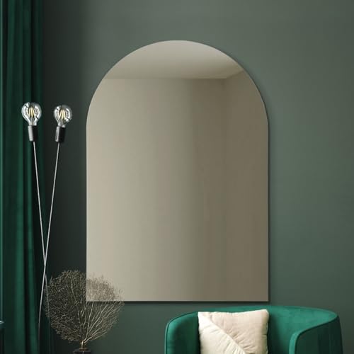 "MirrorOutlet The Arcus - Frameless Modern Full Length Arched Wall Mirror 40"" X 28"" 100 X 70CM Silver Mirror Glass with Black wooden Backing - Polished Edging"