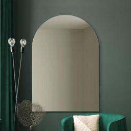 "MirrorOutlet The Arcus - Frameless Modern Full Length Arched Wall Mirror 40"" X 28"" 100 X 70CM Silver Mirror Glass with Black wooden Backing - Polished Edging"