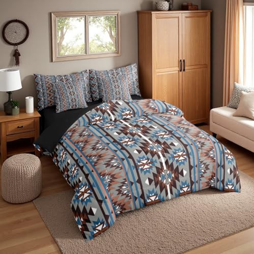 Erosebridal 7 Piece Western Bed in A Bag King Southwestern Aztec Comforter Set for Women Men Rustic Bohemian Geometric Bedding Sets Vintage Country Tribal Aesthetic Sheet Set with Comforter