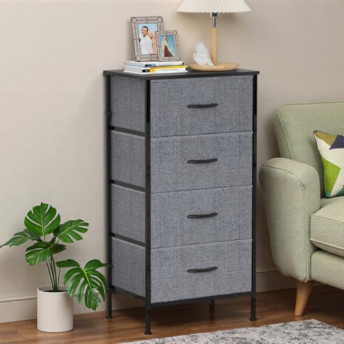 KU Syang Bedroom 4-Drawer Chest Storage Unit, MDF Top Adjustable Feet Anti-Tip Design for Bedroom Living Room, Size 45x30x91cm (17.7x11.8x35.8in), Deep Gray