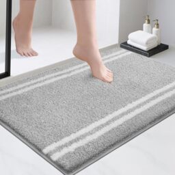 "PURRUGS Non-Slip Bathroom Rug 24"" x 36"" - Super Absorbent & Quick Dry Shaggy Microfiber Bath Mat, Machine Washable Plush Throw Rug for Bathtub, Shower and Sink, Light Grey"