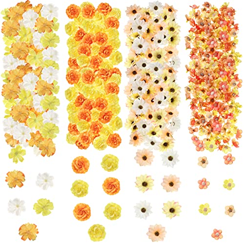 Cindeer 217 Pcs Mini Silk Flower Heads Bulk, Small Fake Flowers for Crafts Artificial 3D Loose Fabric Flower for Crafts DIY Wedding Party Hair Cap Dresses Decorations(Yellow Series)