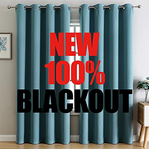 G2000 100% Blackout Curtains for Bedroom & Living Room - 95 Inch Long Teal Grommet Curtains, Room Darkening, Thermal Lined, Insulated, Light Blocking, Noise Reducing - 2 Panel Set